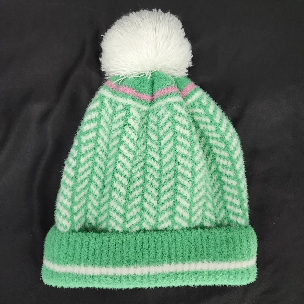 Shiraleah Chicago Womens Beanie Pom Pom Green Pink Soft Winter Ski‎ Aspen Snow